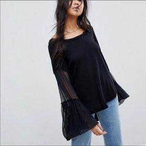 NWT! Free People Black Bell Sleeve Blouse